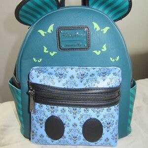 Loungefly Teal and Blue Backpack haunted Manaion Disney parks pattern bag